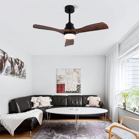 Ventilateur de Plafond 42 Pouces - 107x107x34cm - avec Lampe LED Télécommande Moteur DC Silencieux et Réversible - Noyer et Noir (1/5)
