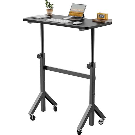 Bureau de standing Hauteur réglable 6 Hauteurs jusqu'à 118 cm, 80 x 40 cm, Petit bureau mobile avec jambes triangulaires, Mobilité lisse avec roues verrouillables, Table d'ordinateur (1/5)