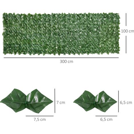 Outsunny Künstlicher Hecken Sichtschutz, UV Geschützt Sichtschutz, Grün Balkon Sichtschutz, Zaun Sichtschutzgitter mit Blättern, Hecken Zaun, WandKünstliche 300 x 100 cm für Garten Hochzeit