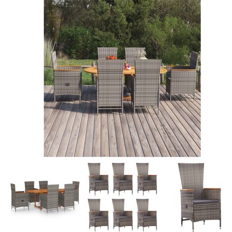 Rattan - vidaXL 7-tlg. Garten-Essgruppe Poly Rattan Grau - Gartenstühle (1/5)
