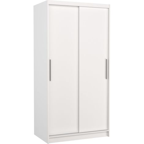 Petite armoire de chambre à coucher blanche 2 portes coulissantes Kilane 100cm (1/5)