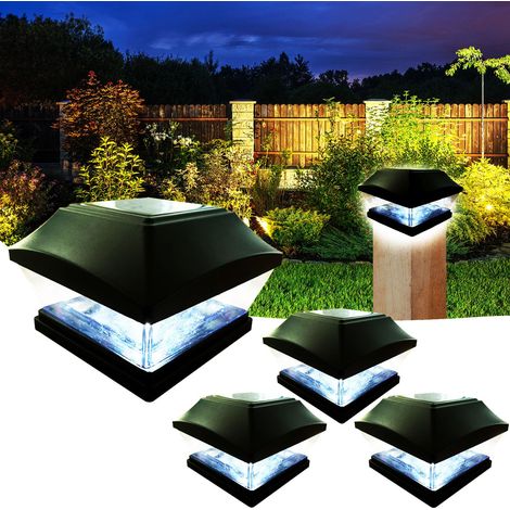 Lampe Solaire Chapeau Poteau Bois - 4 pièces Lampes solaires d'extérieur étanches - Lampes solaires LED - Décoration de jardin pour jardin, terrasse, clôture, poteaux en bois - Noir (1/5)