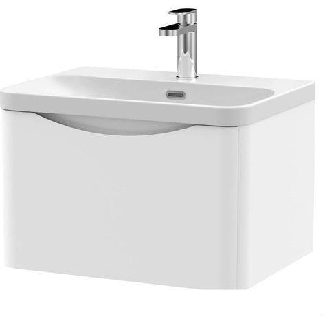 Balterley Dunwood Modern Wall Hung 1-Drawer Bathroom Vanity with Thin Edge Ceramic Basin, Satin White, 600mm (1/4)