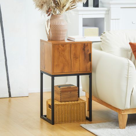 MEUBLIV Table console avec placard style industriel 40x30x76 cm bois naturel et acier (1/5)
