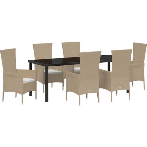 Maison Exclusive - Set da Pranzo per Giardino con cuscino 7 pcs Beige polyrattan