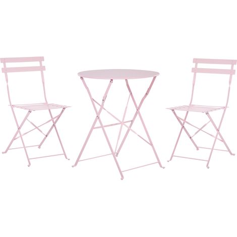 Conjunto de balcón de metal rosa pastel mesa redonda sillas de acero exterior Fiori