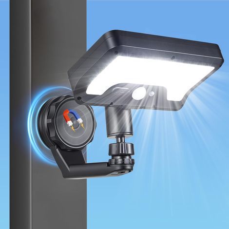 Lampes solaires magnétiques d'extérieur avec détecteur de mouvement, 92 LED, 600 lm, pour clôtures, étanches IP65, avec aimants puissants, idéales pour terrasses, patios, camping-cars et caravanes (1 (1/5)