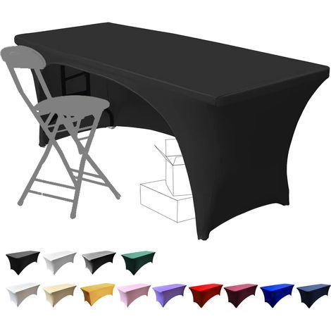 Nappes extensibles de 1,8 m pour tables rectangulaires avec dos ouvert, housses de table de patio rectangulaires en élasthanne, mariage, fête, cuisine, décoration d'événement de beauté - Noir (1/5)