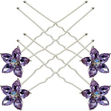 Pieces U-Shaped Bridal Hair Pins with Purple Crystals (1/5)