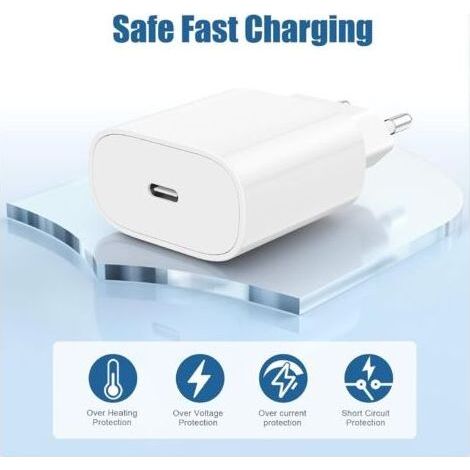 Chargeur iPhone 15 16 17, 20W USB C Chargeur Rapide 2M Câble C to C pour iPhone 17/17 Pro/16/16 Pro Max/15 Pro/15 Plus iPad Pro 12.9/11 inch, Air 5 4, Samsung Galaxy,Adaptateur Secteur (1/3)