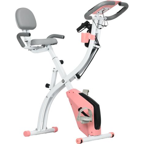 Vélo d'exercice 2 en 1 avec écran LCD, moniteur de fréquence cardiaque réglable, siège et roues vélo d'exercice pliable avec 8 niveaux de résistance magnétique, câble de tension et cadre en acier. (1/5)