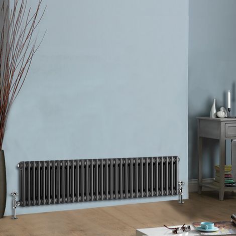 Traditional Anthracite Horizontal Cast Iron Style Radiator Double Column 300 x 1460mm (1/4)