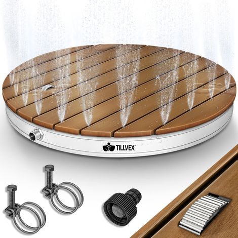 tillvex Ducha de jardín redonda para exterior con una altura de fuente de hasta 4 m  Ducha de suelo con rueda de pie  Ducha exterior antideslizante  Ducha de sauna resistente a la intemperie  Ducha de (1/5)