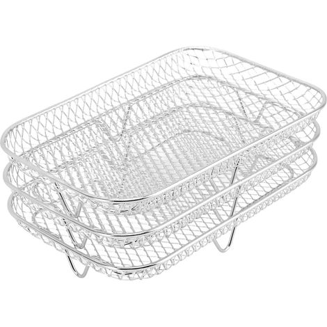 Set aus 3 Airfryer-Rosten, Dörrrost, mehrstufigem stapelbarem Frittierkorb, rechteckig (19 x 13 x 9 cm)