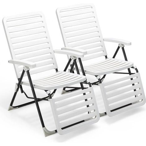 COSTWAY Tumbonas Jardin Exterior, Tumbona Plegable Reclinable 7 Posiciones y Reposapiés Cómodo, Material de PP a Prueba de Clima, Patio Trasero, Piscina, Terraza (2 Piezas) (1/5)