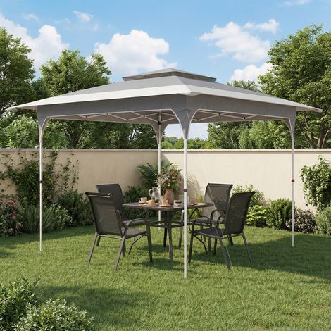 Carpa Plegable 3,5x3,5 m Pop-up con Altura Ajustable 3 Niveles Doble Techo Cierre Central y Bolsa UPF50+ Gris