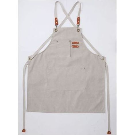 (Beige)Tablier Cuisine Homme Tabliers en Toile avec 3 Poches Imperméable et Réglable Apron pour Barbecue, Restaurant,Jardin, Charpentier,78 x 68cm (1/4)