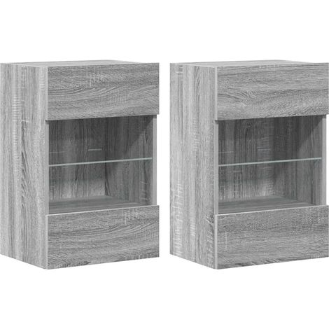 Set di 2 mobili da parete con luci LED per TV portaoggetti contemporaneo 40 x 30 x 60 cm in legno ingegnerizzato grigio 020049380