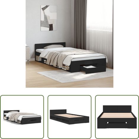 Schublade - Bettgestell mit Schublade Schwarz 90x190 cm Holzwerkstoff (1/5)