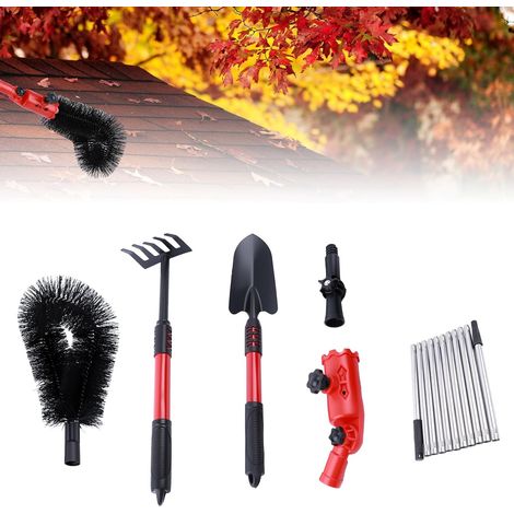 4m Outil de Nettoyage de Gouttière, Brosse de Nettoyage Télescopique en Acier Inoxydable, Brosse Nettoyage Gouttière avec Râteau, Pelle et Pivot à 180° Perche de Nettoyage Toiture pour Feuilles,Neige (1/5)