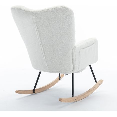 Sillón balancín de tejido teddy blanco con reposapiés plegable MODENUIT (1/5)