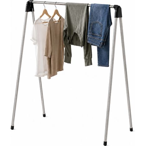 Séchoir à linge pliable Relaxdays, H x l x P : 122 x 123,5 x 49 cm, acier inoxydable, plastique, peu encombrant, argent (1/5)