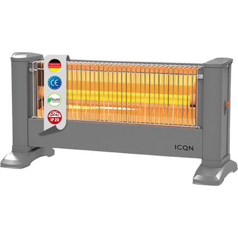 Chauffage infrarouge sur pied - Pour pièces jusqu'à 10 m² - 900 W - IP20 - Câble de 135 cm - Chauffage infrarouge pour bureau ou maison - Argenté (1/5)