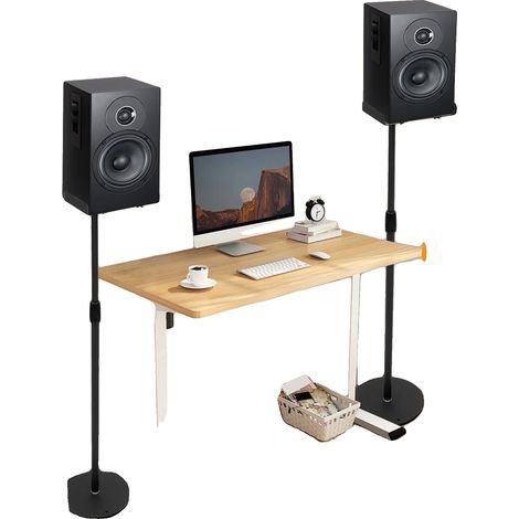 Support de haut-parleur sur pied, construction en fer et silicone, hauteur réglable de 75 à 140 cm, taille du panneau de pince 13,5-22133 cm, diamètre de la base 25 cm, capacité de charge de 6 kg par (1/5)