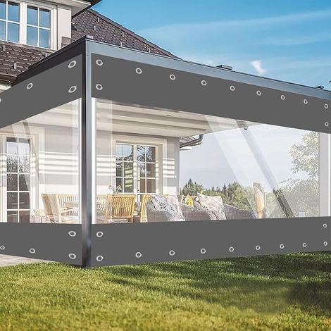 Transparent PVC Tarpaulin 420 GSM Waterproof with Eyelets for Garden Gazebo Patio Balcony Greenhouse Grey Height 2.1m x Width 2.4m (1/5)