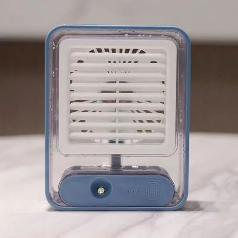 (Bleu) Ventilateur humidificateur de bureau avec veilleuse LED, convient aux bureaux, dortoirs et chambres. (1/4)