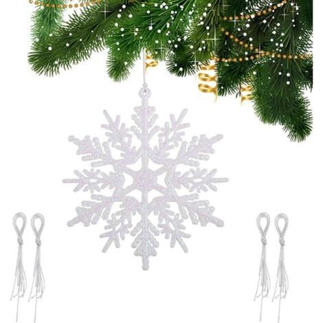 Décorations de Noël flocons de neige blancs pour sapin - Lot de 20, diamètre 10 cm - Ornements hivernaux brillants (1/5)