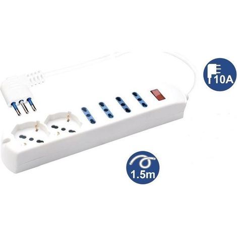 TrAdE Shop Traesio - Multipresa 2 Prese Universali + 4 Bipasso 10/16a Spina 10a Cavo 1.5 Metri 80084 - (1/2)