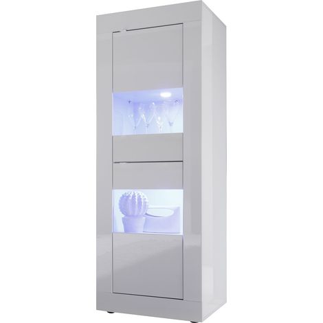Vetrina Uffugo, Mobile Espositore 2 Cassetti, 3 Ripiani Made in Italy, Apertura con Maniglia, 60.9x42x161.2h cm Bianco Lucido