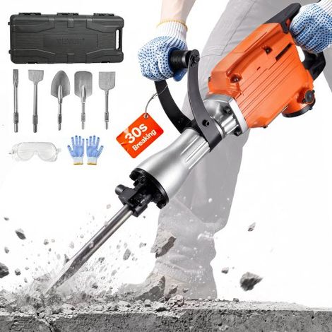 Marteau de Démolition 2200 W Marteau-Piqueur 66 J 1350 BPM Marteau Perforateur avec 6 Burins Remplaçables Poignée Rotative 360° Anti-Vibration Brise-Béton pour Burinage Construction Plomberie (1/4)