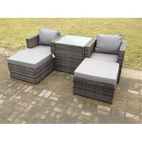 Fimous Gartenlounge Sofa Set Rattan Gartenmöbel Set Wetterfeste Polyrattan Sitzgruppe für Garten, Balkon,Terrasse Dunkelgrau Mischen (1/4)