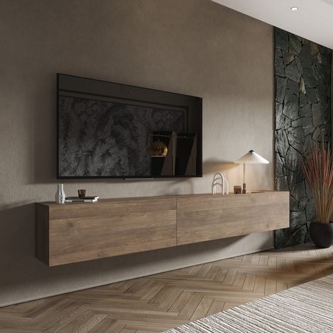 Pared Multifuncional Gava, Mueble de Salón Modular, 2 Estantes, 2 Puertas, Color Nogal (1/3)