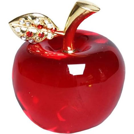 Pomme en cristal miniature avec feuilles, souvenir décoratif pour voiture, bureau ou cadeau (1/4)