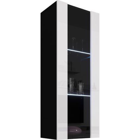 Muebles Bonitos – Vitrine murale verticale avec LED – 3 compartiments – Porte à bords arrondis – Finition brillante – Dimensions 40x126x29cm