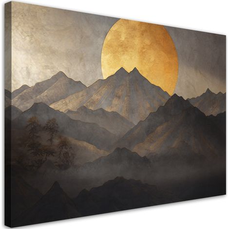 Tableau sur toile Boho - Soleil doré et montagnes 90x60 (1/5)