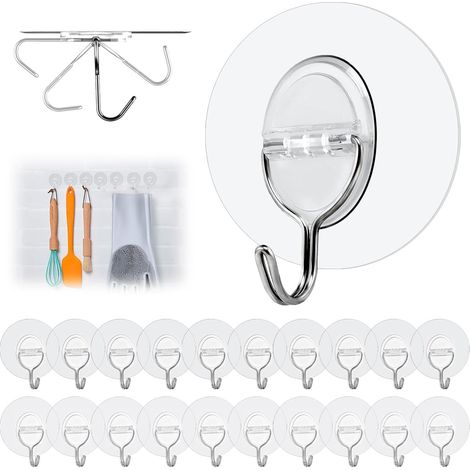Transparent - 20 Stück Haken Selbstklebend Ohne Bohren (max 8 kg) - Nahtloser klebe haken Wasserdicht und Ölfest Mehrzweck Klebehaken Extra Stark - Klebehaken Decke für Küche Bad (Round) (1/5)