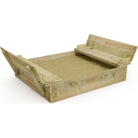 Wickey Sandkasten Flippey mit Klappdeckel - Sandkasten mit Sitzbank und integriertem Deckel - 130 x 165 cm