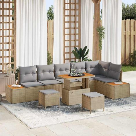 Gartensofa-set 9 pcs Beige Poly-Rattan (1/5)