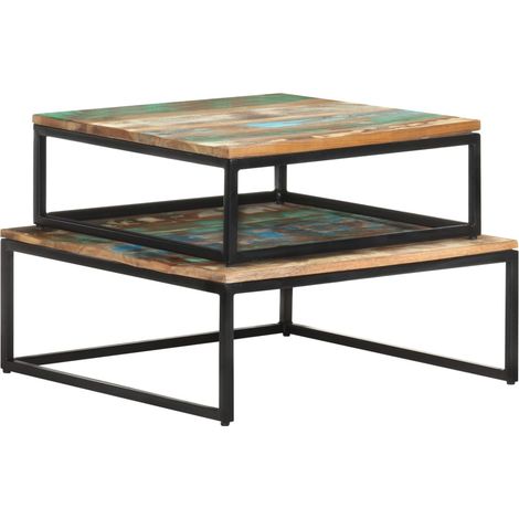 Lot de 2 Tables basses gigognes Tables d'appoint pour Salon Chambre - Bois de récupération massif BV667381 - BonneVie (1/5)
