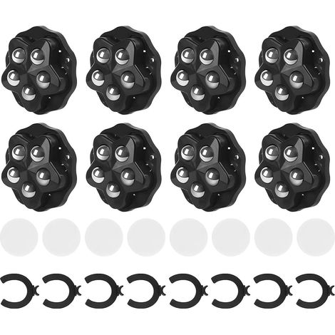 8Pcs Mini Roulettes pour Meubles, Roue Mobile Universelle 360 Degrés, 5 Billes Chacune avec Plaquette de Frein pour Ustensiles de Cuisine, Appareils Électriques et Mobilier (Noir) (1/5)