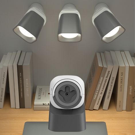 Lampe de lecture LED en ABS, USB, pliable à 90°, 4000K, 3 vitesses d'intensité, protection des yeux, idéale pour la chambre, le bureau, la résidence étudiante ou le bureau, grise. (1/5)