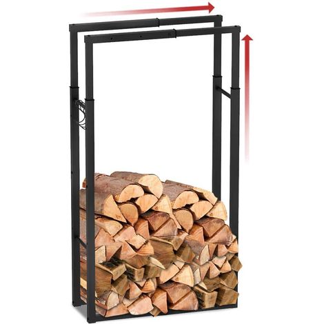 VOUNOT 9 Größen Einstellbar Kaminholzregal für innen, Brennholzregal Feuerholzregal Metall mit 4 Haken, Schwarz (1/5)