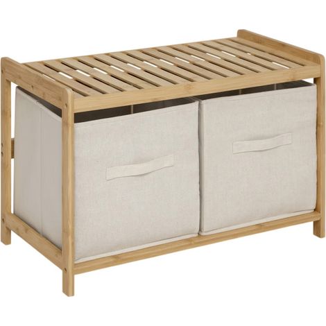 5Five Simply Smart – Banc de rangement en bambou 66cm – 2 paniers – Forme rectangulaire – Poids max 130kg – À monter soi-même