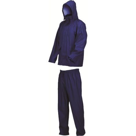 Completo Lluvia impermeabile giacca e pantaloni blu taglia M in poliuretano-PVC-poliestere (1/4)