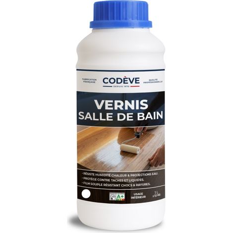 Codève Bois – Vernis salle de bain 1 L – Protection meubles humidité – Résistance eau, taches et auréoles – Application en 2 passes fines