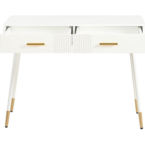Mesa de tocador blanca con 2 cajones y patas de metal 100 x 40 x 76 cm (1/5)